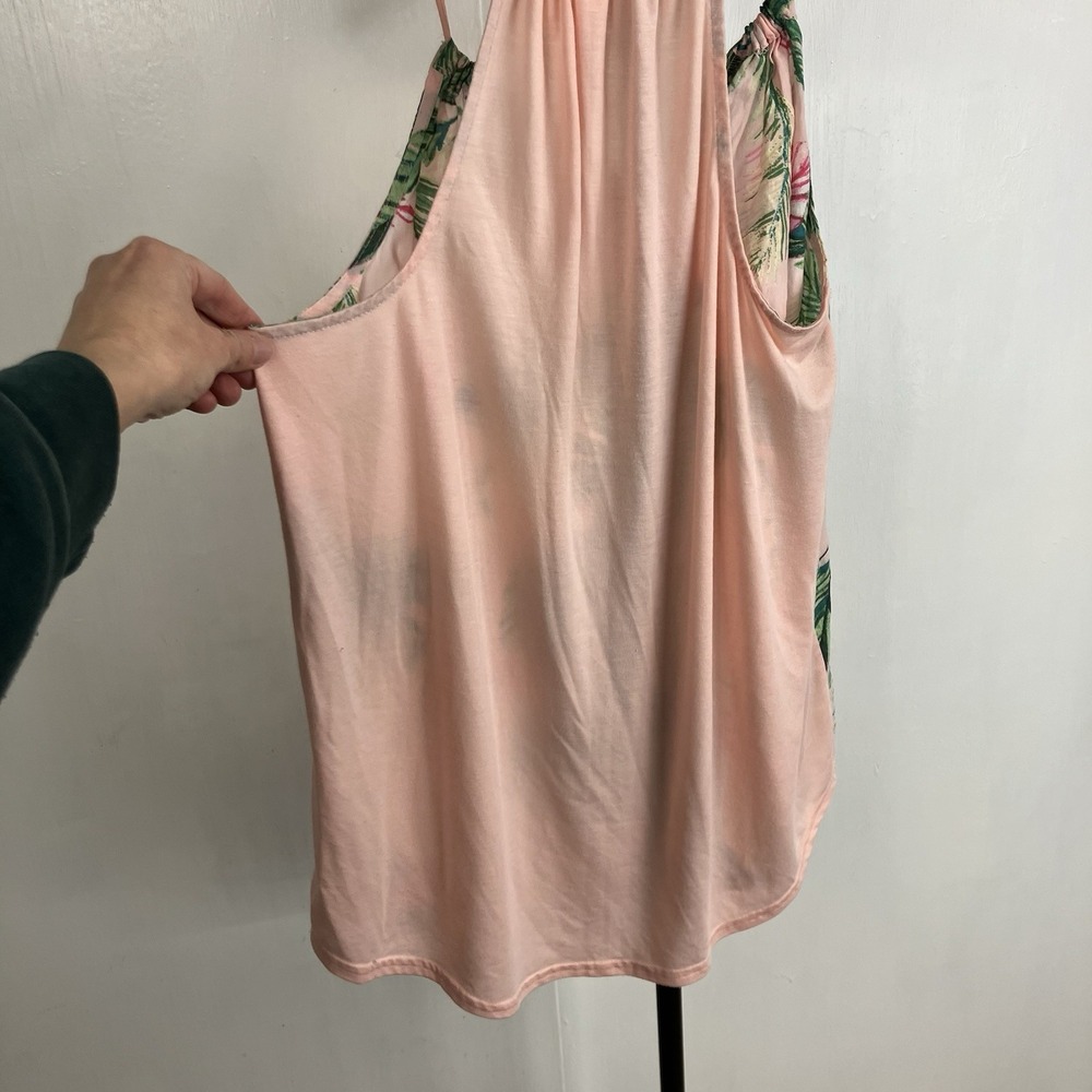 Gilligan & O'Malley Women's Pajama Shirt Tropical Sleeveless Pink Tassels S - Picture 5 of 7